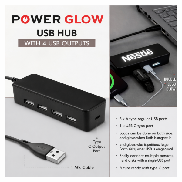 Logo Glow USB hub with 4 USB output (CE184)