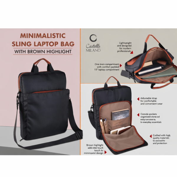 Minimalistic Sling Laptop bag | Sleek design with Brown highlights