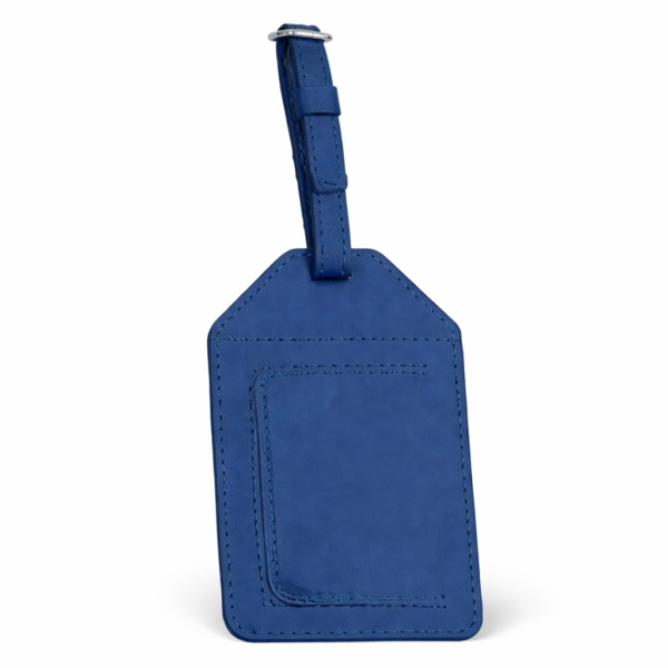Premium Blue Leather Luggage Tag with Strap