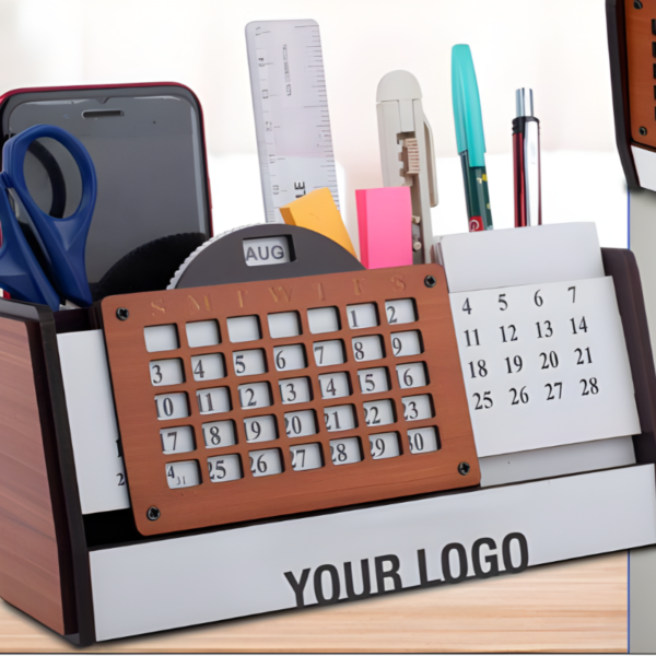 Wooden Table Top Calendar with Card holder, Mobile & Pen stand