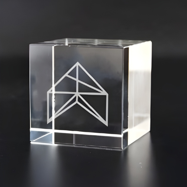 3D Crystal Laser Engraved Geometric Cube Showpiece