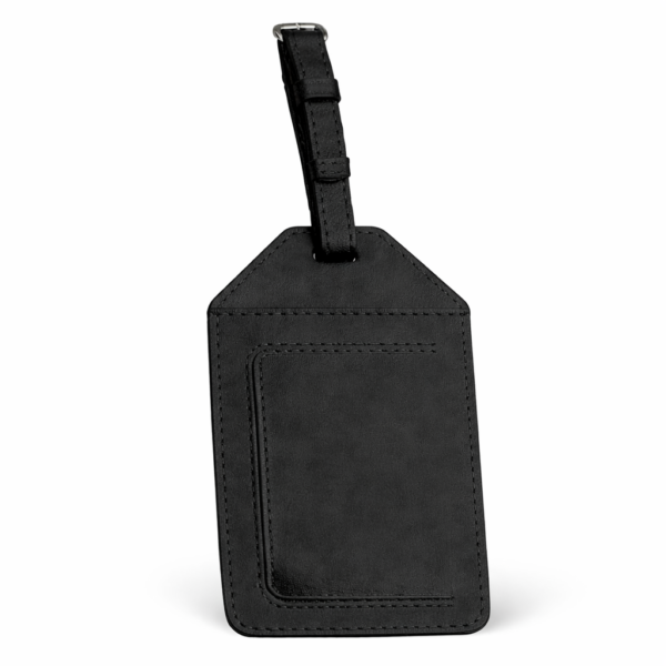 Premium Black Leather Luggage Tag with Adjustable Strap