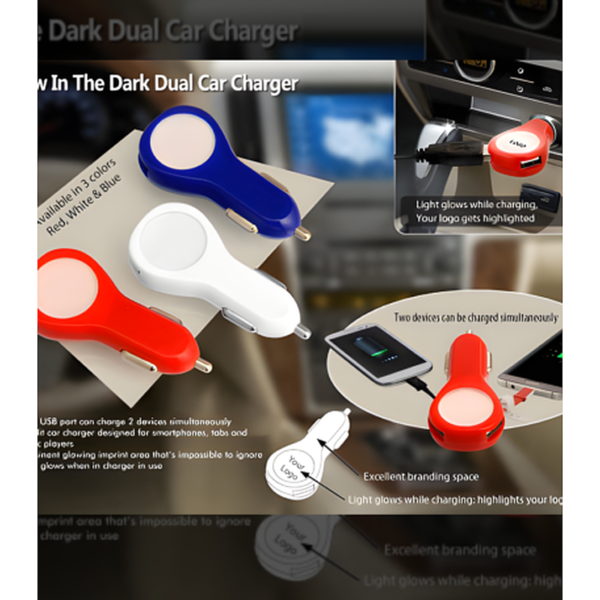 Glow in the dark dual car charger (CE50)